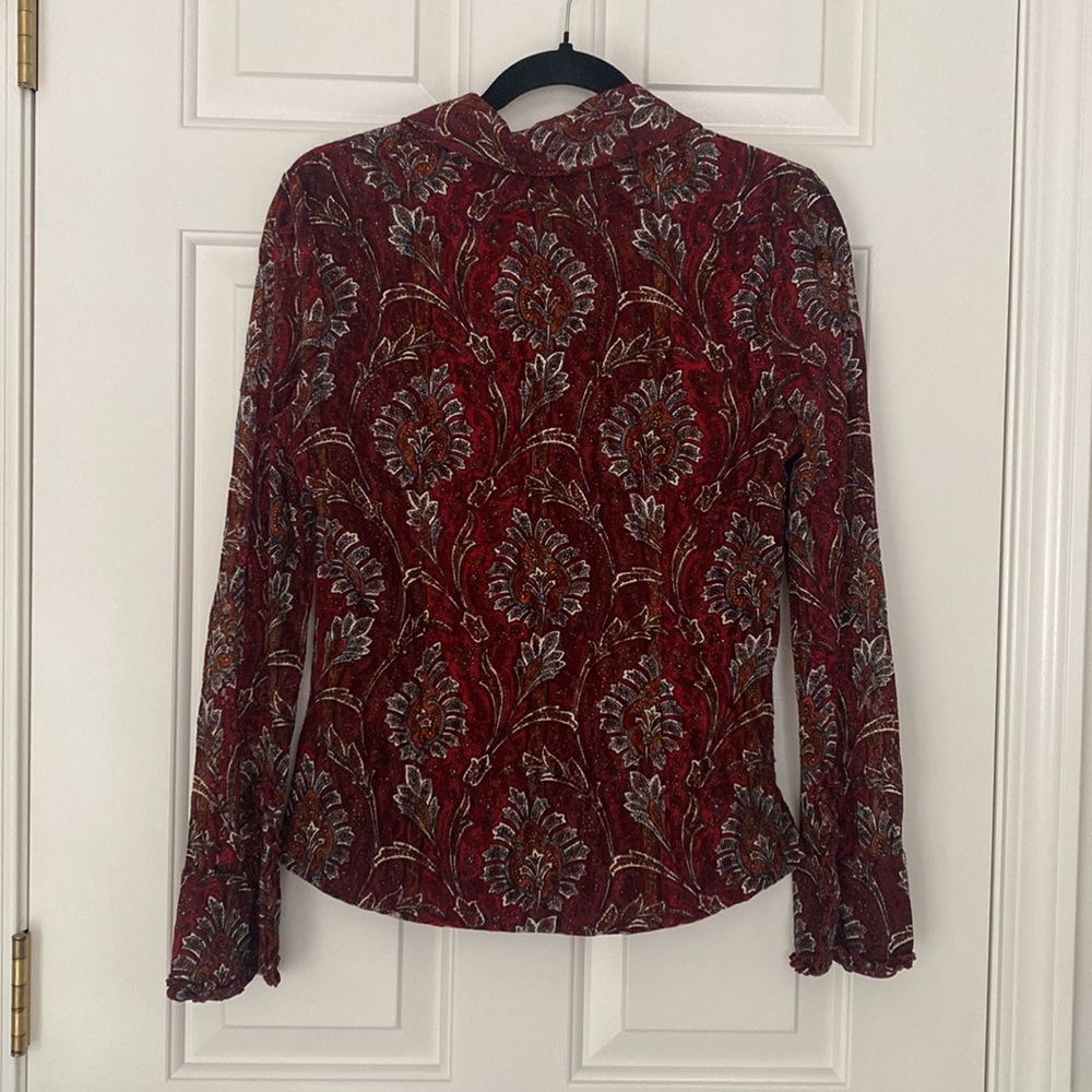 Inc - Dark Red Button Down Geometric Pattern V-Ne… - image 6